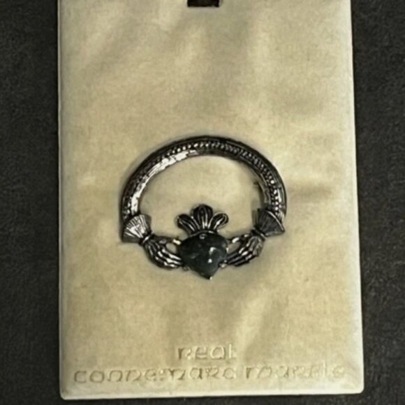Vintage Soldor Claddagh Celtic Connemara Marble Heart Pin Brooch Irish Wedding - Picture 1 of 5